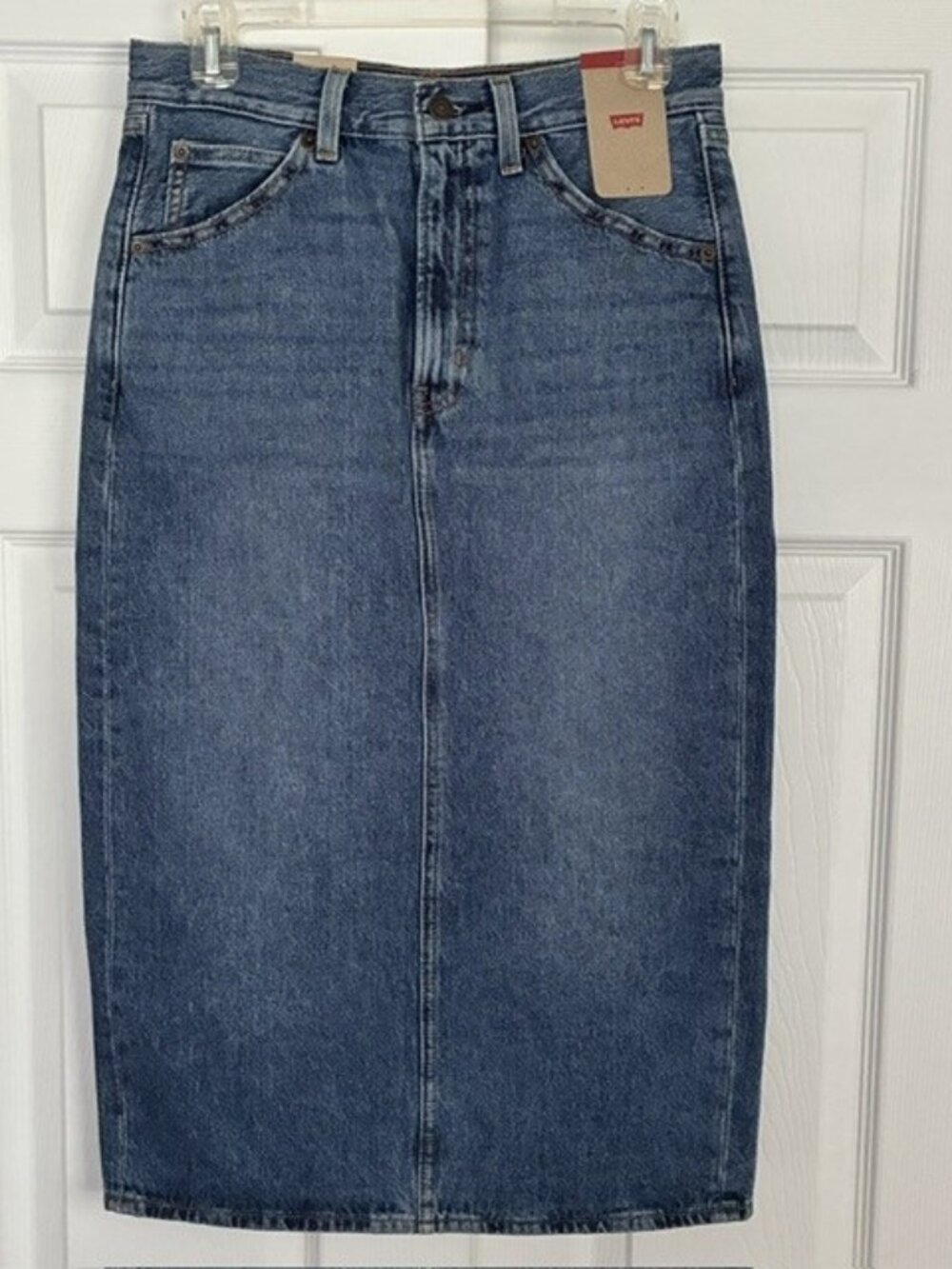 Levi Denim Midi Skirt with 13" Back Slit and 5 Pockets 100% Cotton Size 27
